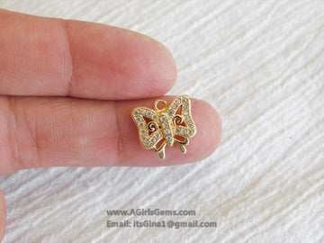 Micro Pave CZ Butterfly Charm Bead Pendant Cubic Zirconia Gold Plated Sideways Link Charms for Earrings Bracelets Necklace AGGSM265